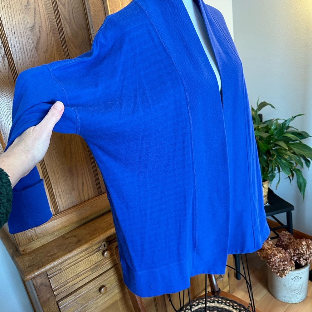 Liz Claiborne Blue Open Front Cardigan weekend royal blue stripes long cozy sz L - Picture 9 of 15